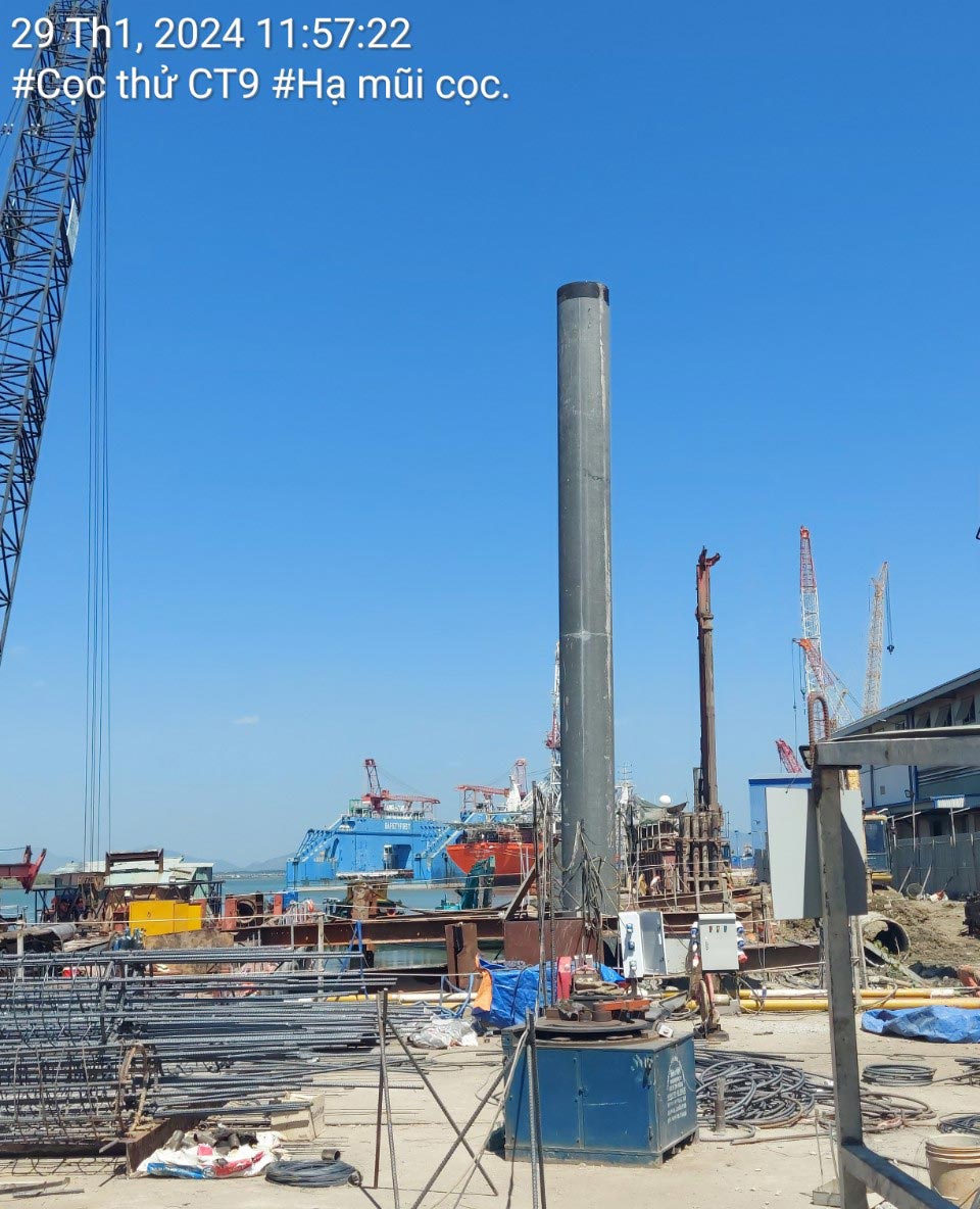 Driving test piles at Vard Vung Tau port